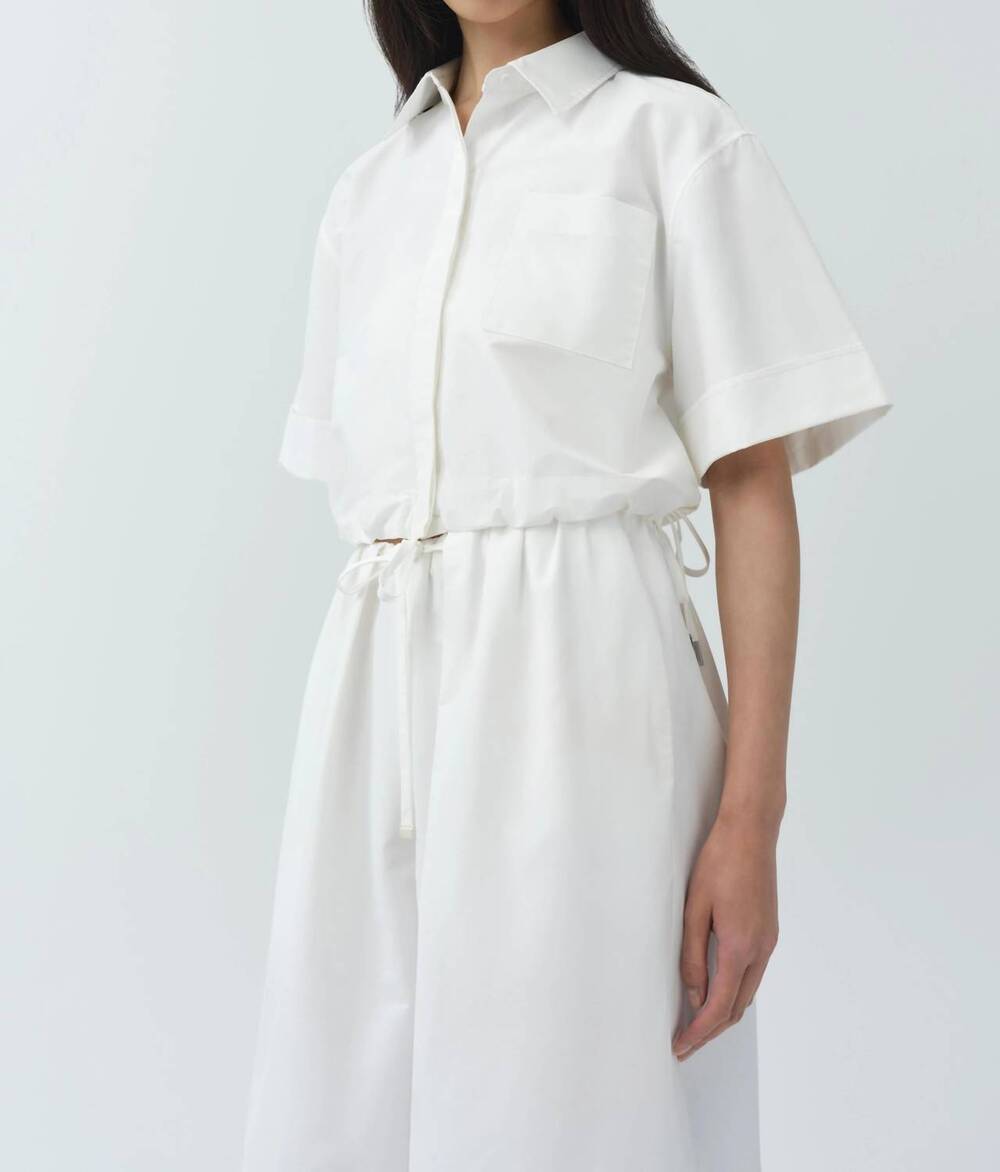 NEW JONATHAN SIMKHAI ryett short sleeve cropped shirt in white